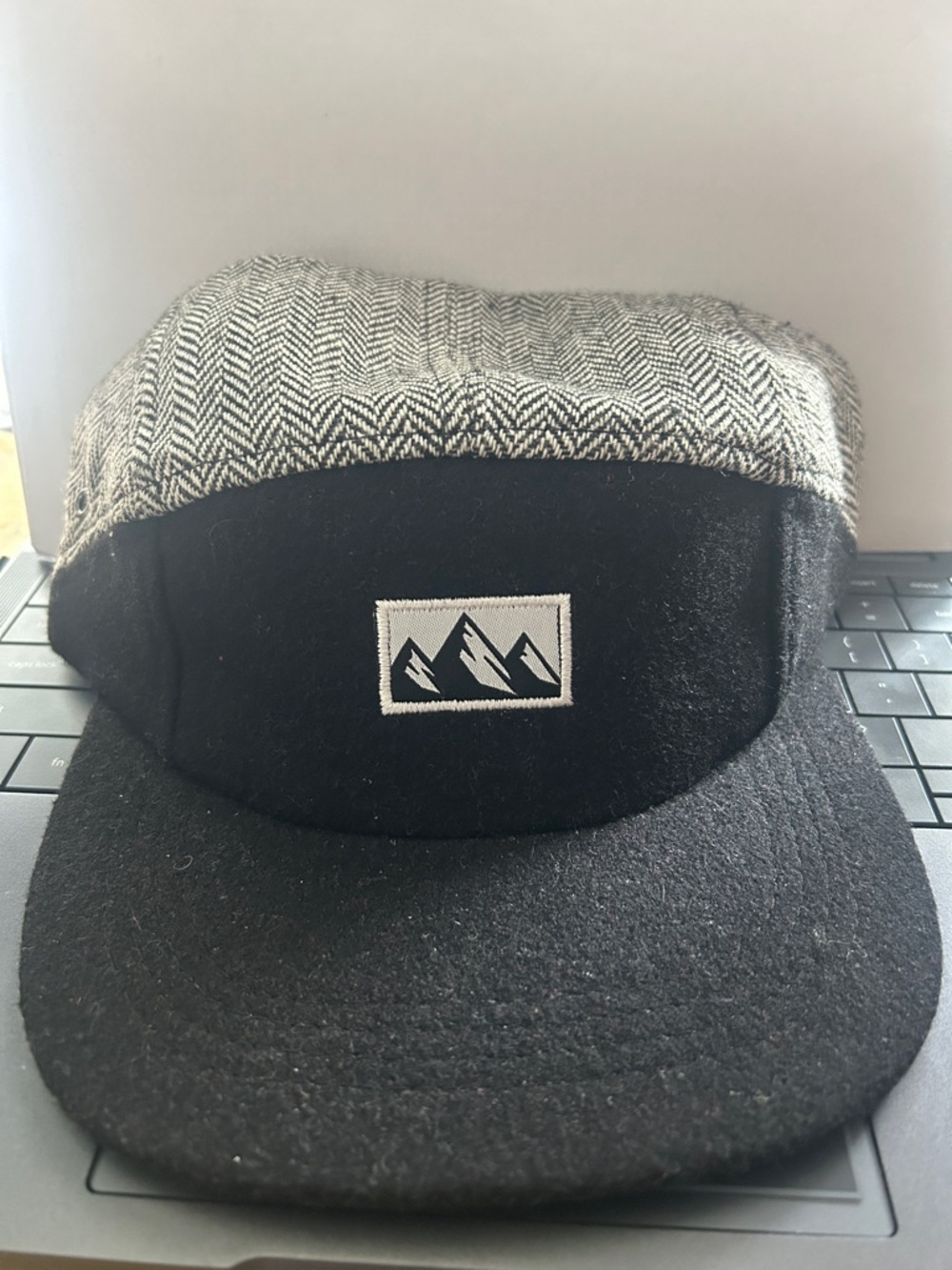 Parker Black and Gray Herringbone Mountain Patch Five-Panel Cap